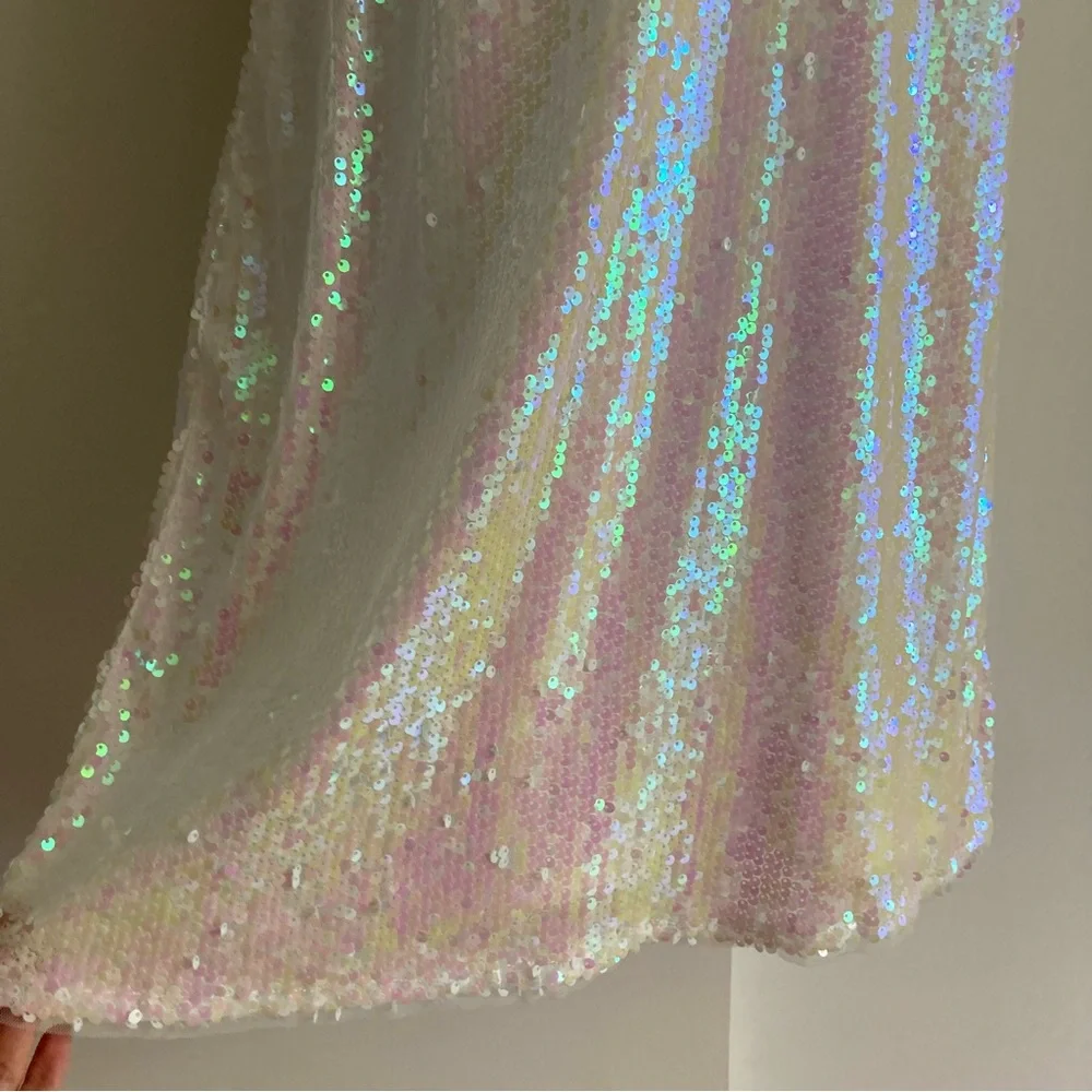 Lulu’s Mirrorball White Iridescent Sequin Mini Dress, Sz XL - Picture 9 of 16